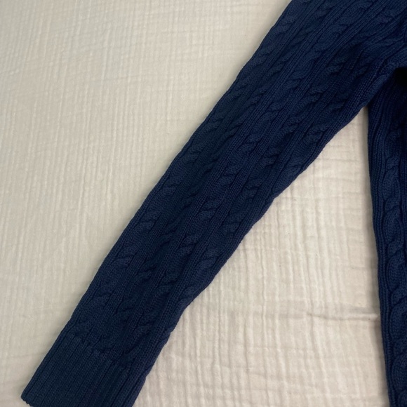 LL Bean Double Cable Knit Button Up Cardigan Sweater Size Large Navy Blue - Picture 11 of 16